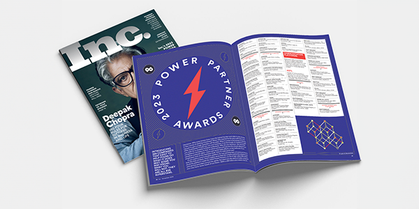 In this slide is an image of Inc Magazine from the 2023 Power Partner awards where Geographic Solutions was recognized for its extensive efforts in fostering symbiotic relationships with its clients and partners